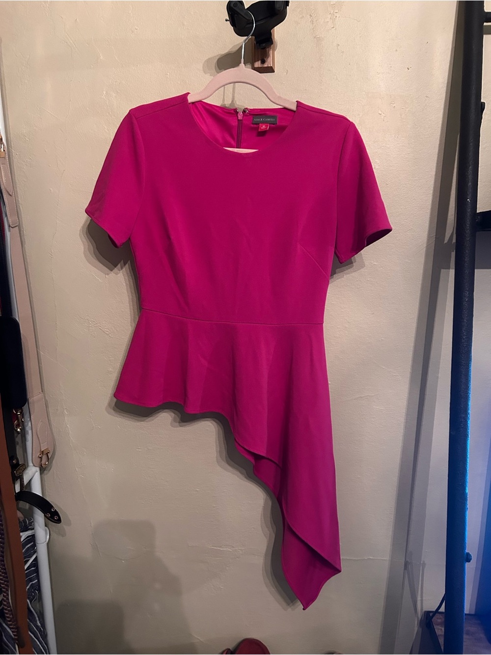 Vince Camuto Hot Pink Asymmetrical Peplum Dress